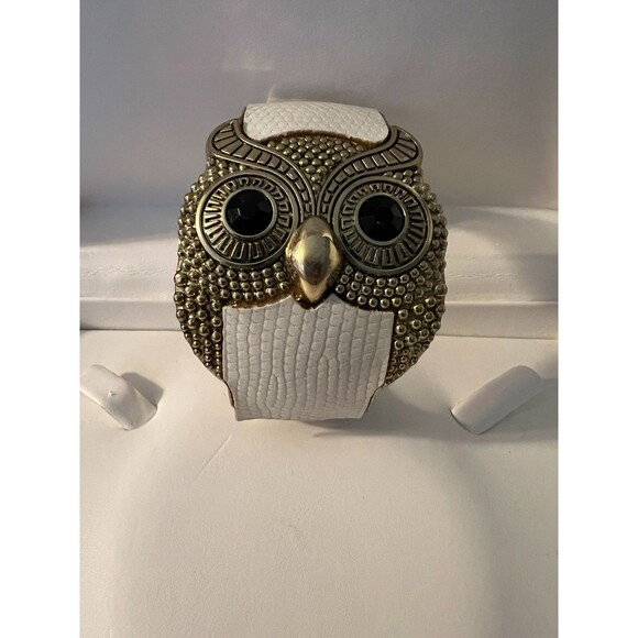OWL Statement Cuff/Bracelet W/ White Faux Leather Band. - Picture 1 of 9
